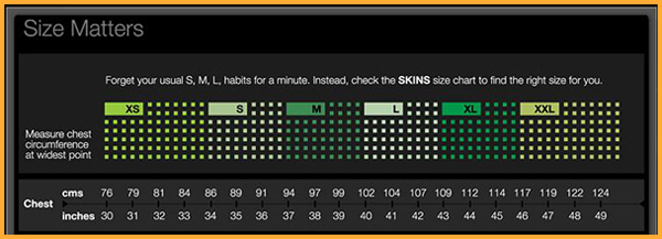 Skins A400 Size Chart